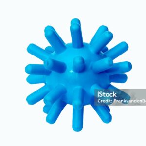 Blue rubber and spiky ball for dogs to play with. Image isolated on white. Blue Dog Toy